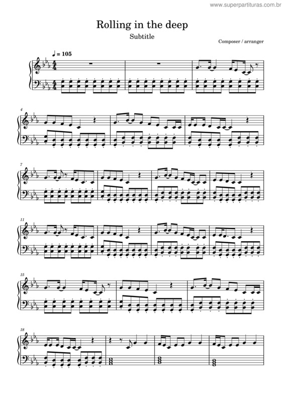 Partitura da música Rolling In The Deep – Adele Rolling In The Deep v.2