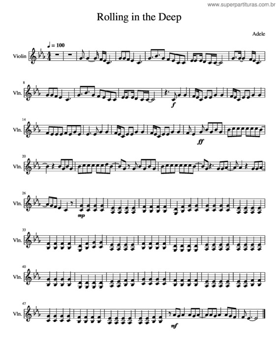 Partitura da música Rolling In The Deep – Adele v.6