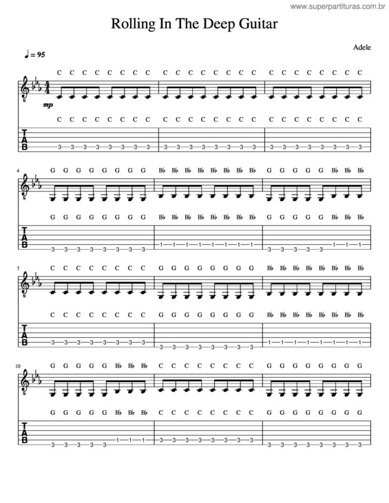 Partitura da música Rolling In The Deep – Guitar