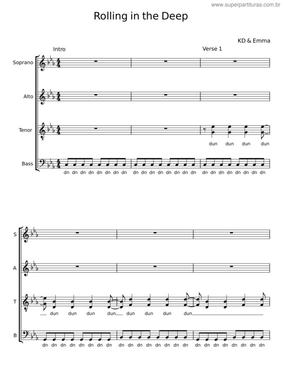 Partitura da música Rolling In The Deep – Kd