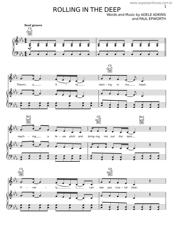 Partitura da música Rolling In The Deep – Paul Epworth