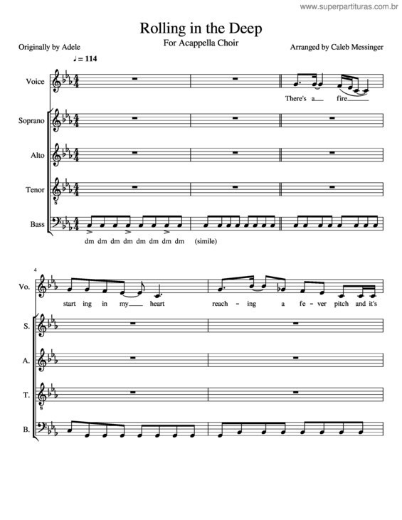 Partitura da música Rolling In The Deep Acapella