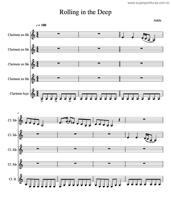 Partitura da música Rolling In The Deep Clarinetes