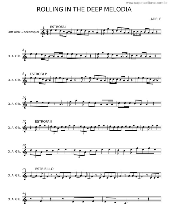 Partitura da música Rolling In The Deep Melodia – Adele
