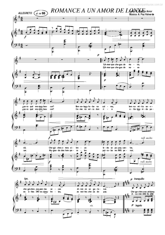 Partitura da música Romance a un Amor de Lonxe