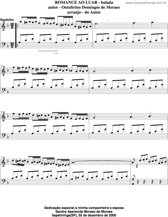 Partitura da música Romance Ao Luar v.2