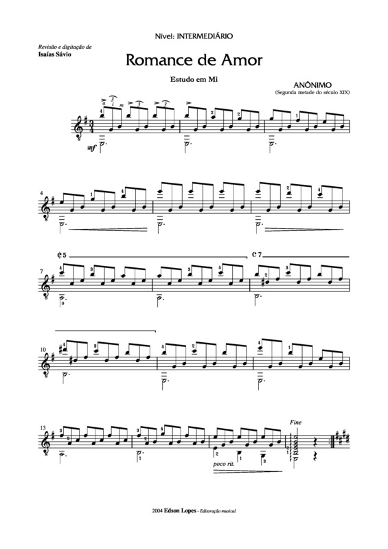 Partitura da música Romance de Amor v.10