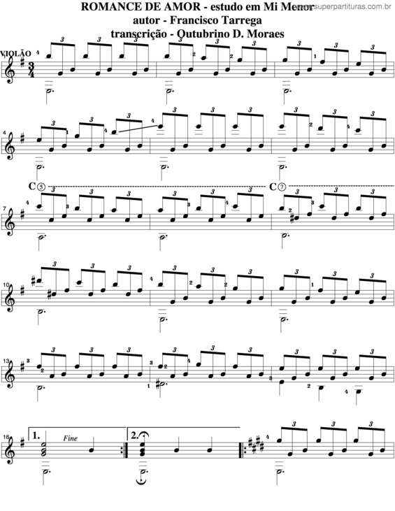 Partitura da música Romance De Amor v.2