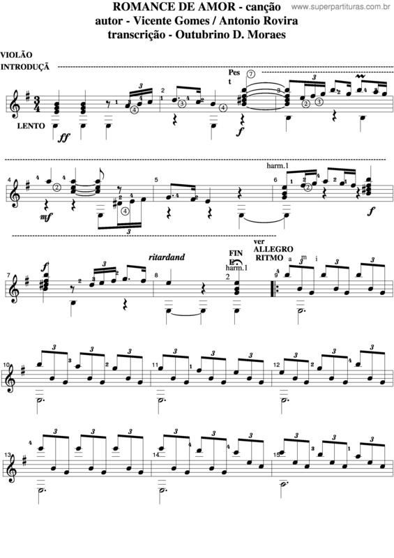 Partitura da música Romance De Amor v.3