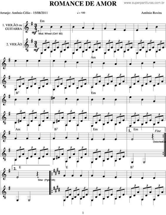 Partitura da música Romance De Amor v.6