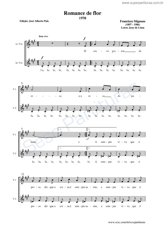 Partitura da música Romance de flor