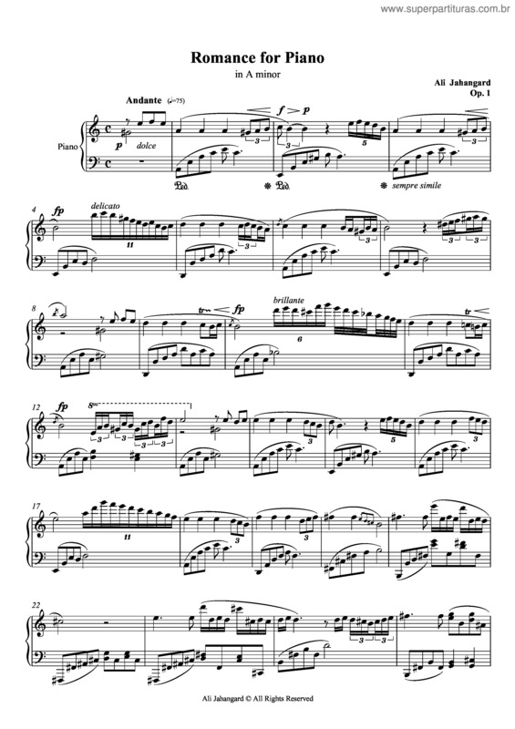 Partitura da música Romance for Piano - in A minor, Op.1