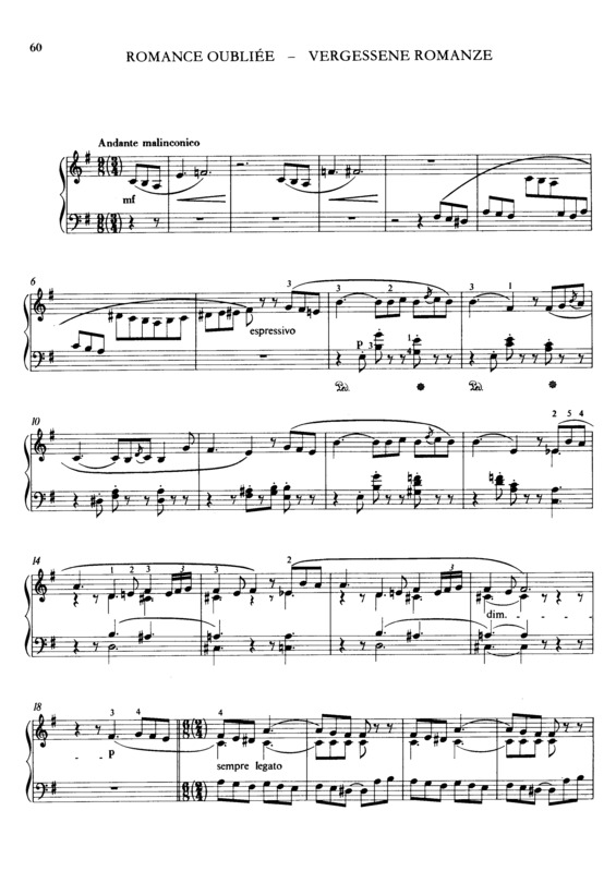 Partitura da música Romance Oubliée S.527