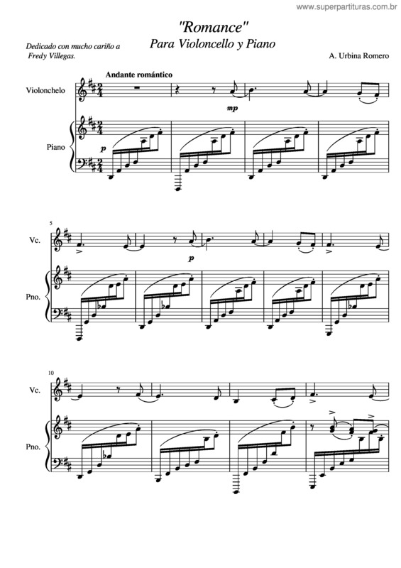 Partitura da música Romance Para Violoncello Y Piano Revisado.