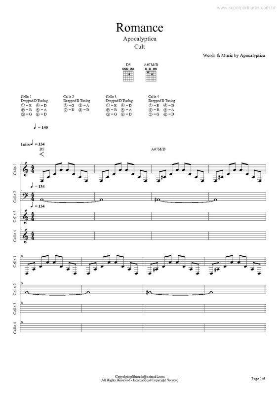 Partitura da música Romance