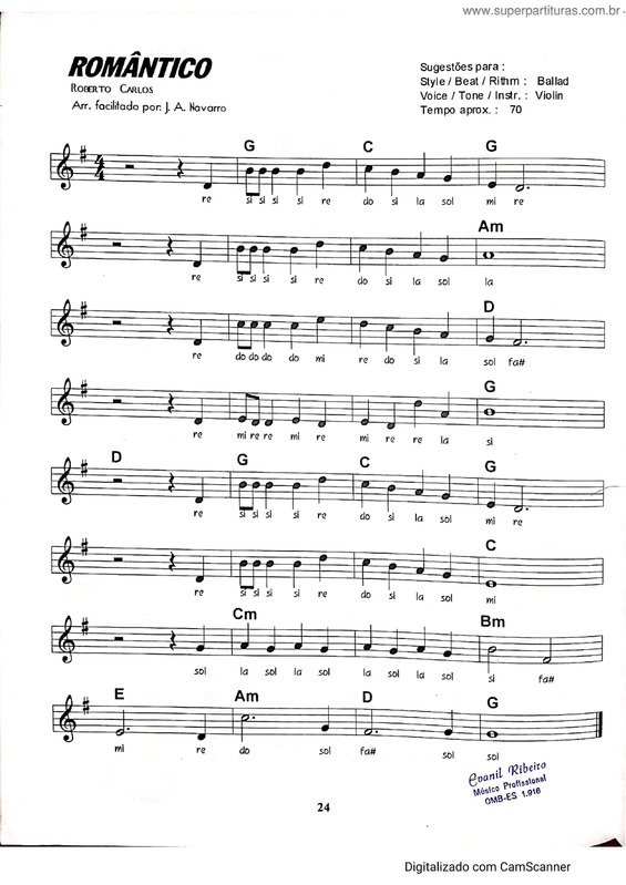 Partitura da música Romântico v.3