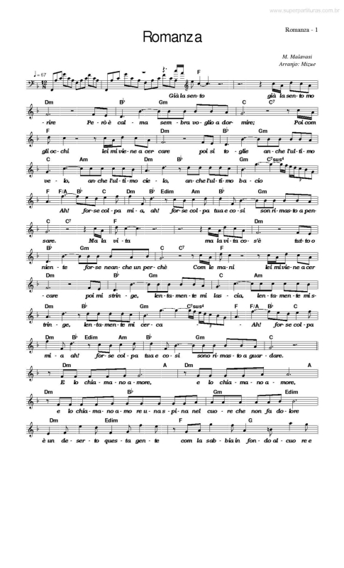 Partitura da música Romanza