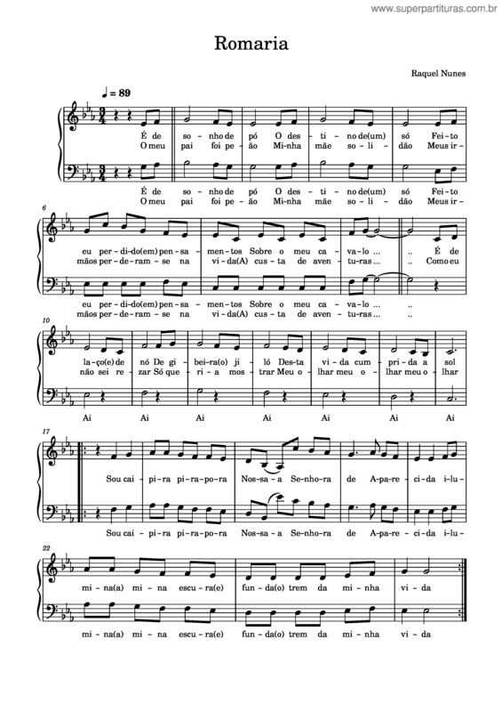 Partitura da música Romaria – Renato Teixeira Romaria v.2