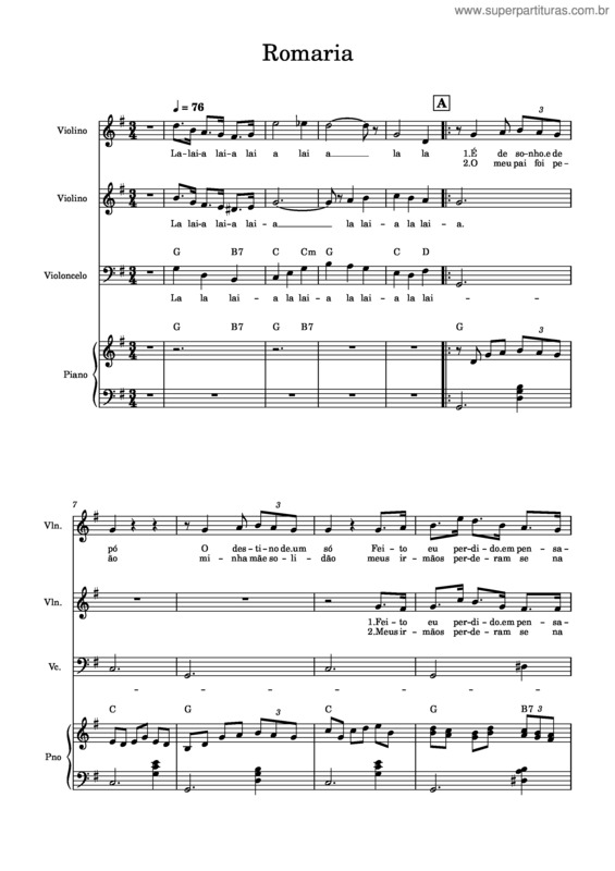Partitura da música Romaria – Renato Teixeira Romaria