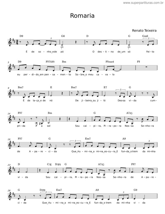 Partitura da música Romaria – Renato Teixeira v.5