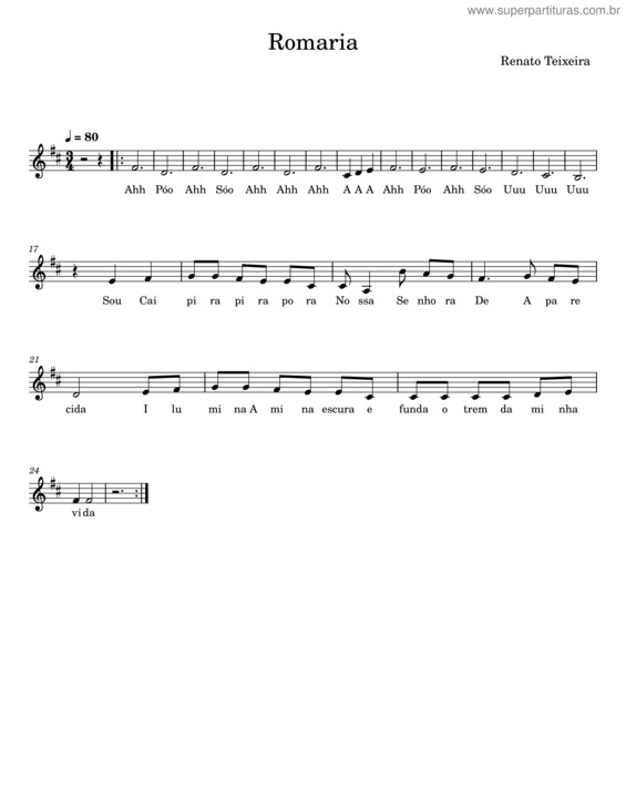 Partitura da música Romaria – Renato Teixeira v.7