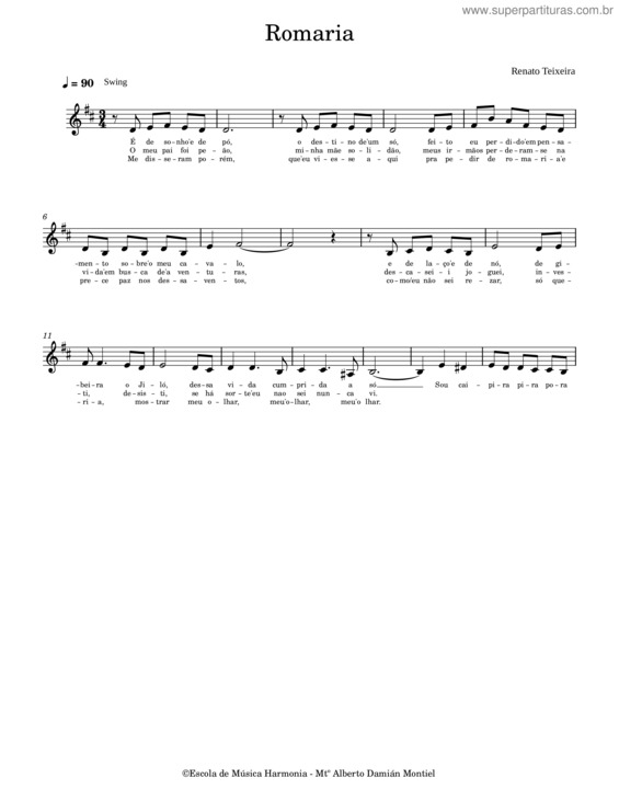 Partitura da música Romaria  Contralto