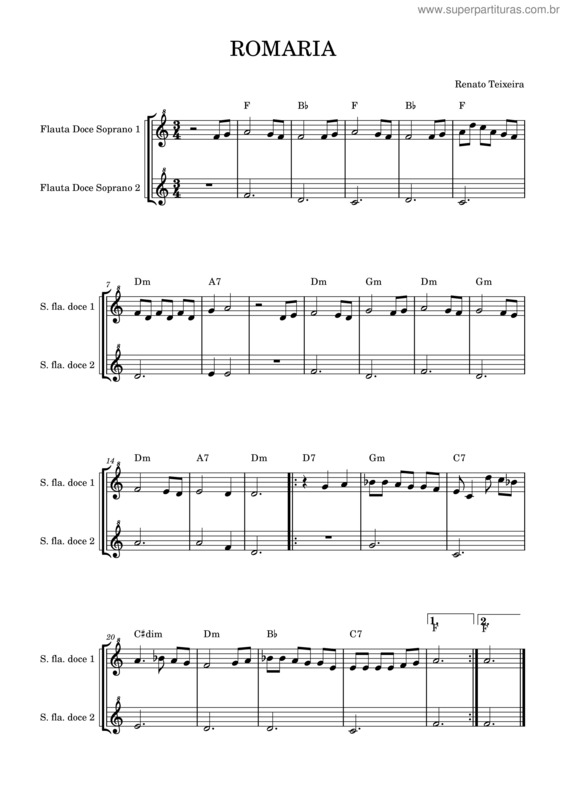 Partitura da música Romaria. Flauta01