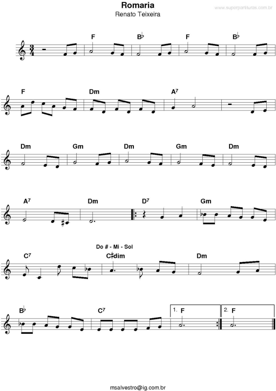 Partitura da música Romaria