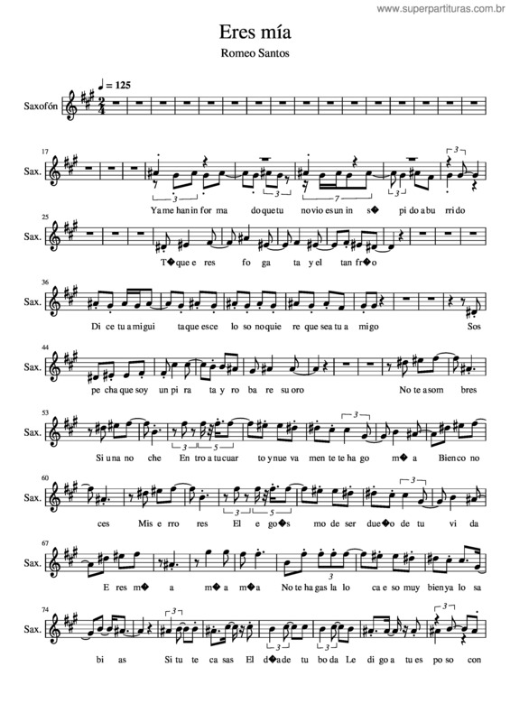 Partitura da música Romeo Santos – Eres Mia Voice Saxo