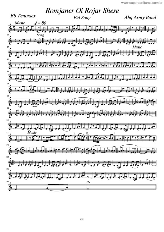 Partitura da música Romjaner Oi Rojar Shese !! Bb Tenor Saxophone