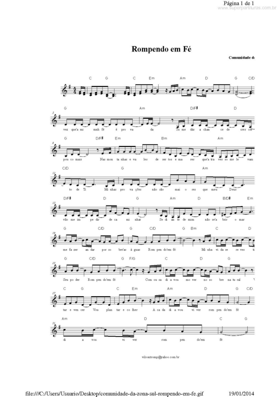 Partitura da música Rompendo em Fé