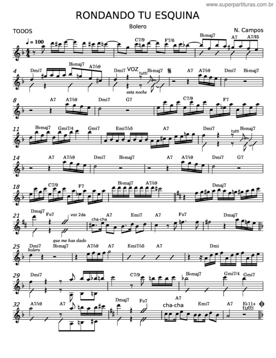 Partitura da música Rondando Tu Esquina – Naldo Campos