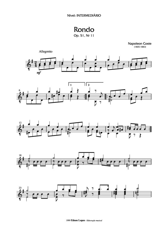 Partitura da música Rondo Op. 51 Nr 11