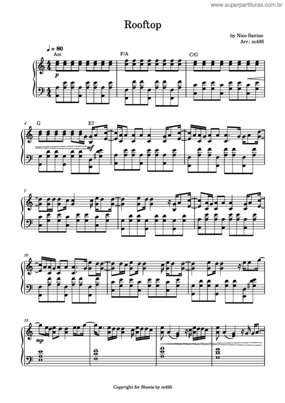 Partitura da música Rooftop – Nico Santos