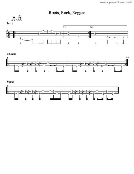 Partitura da música Roots, Rock, Reggae