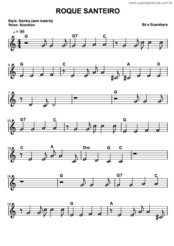 Partitura da música Roque Santeiro v.2