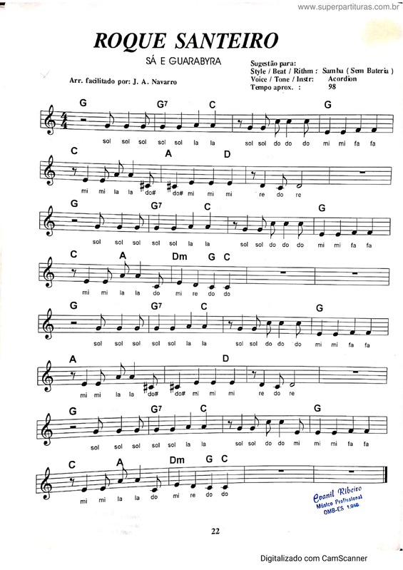 Partitura da música Roque Santeiro