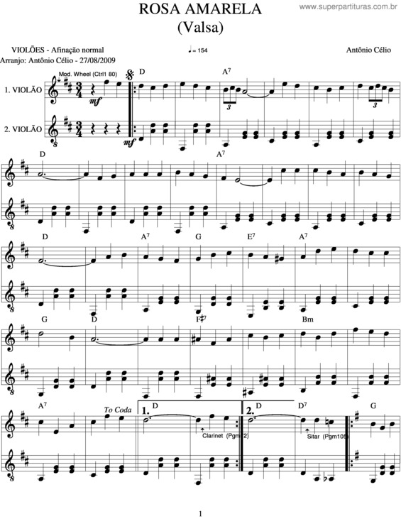 Partitura da música Rosa Amarela v.3