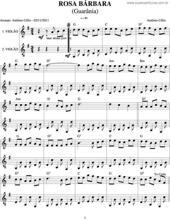 Partitura da música Rosa Bárbara v.4