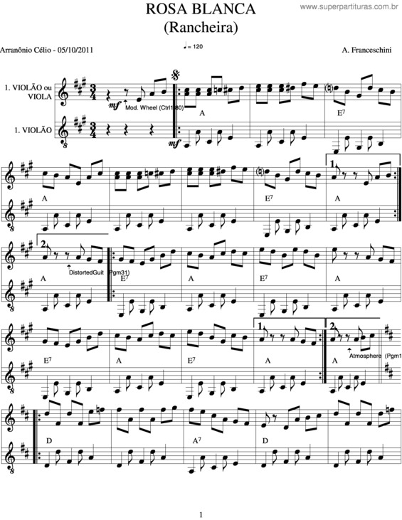 Partitura da música Rosa Blanca