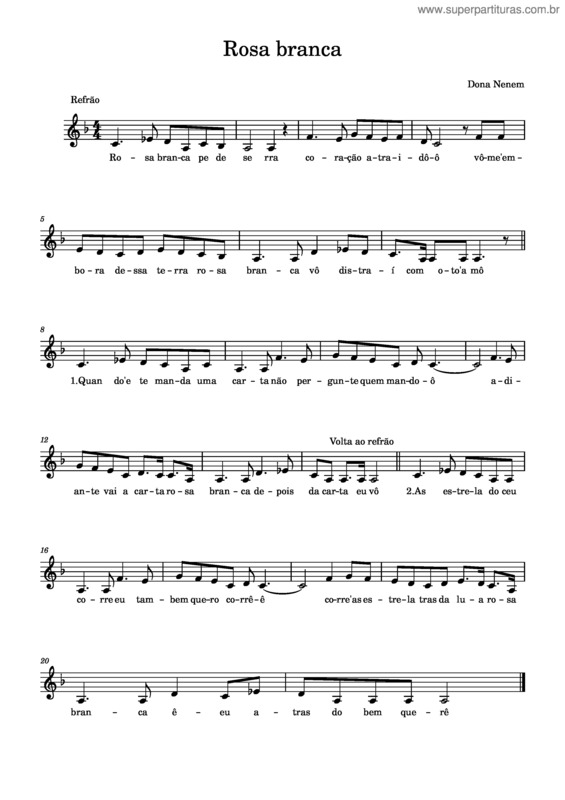 Partitura da música Rosa Branca – Alteração 22.10 Rev Clau