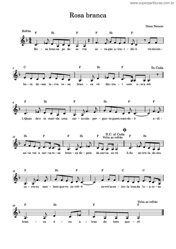 Partitura da música Rosa Branca  Cifrado  Rev Clau 0103