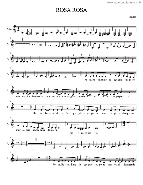 Partitura da música Rosa Rosa