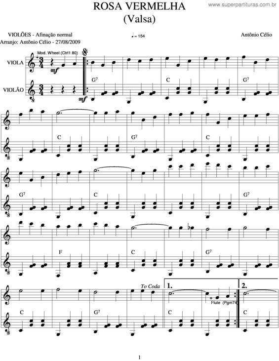 Partitura da música Rosa Vermelha v.2