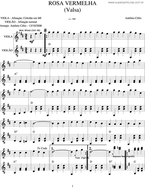 Partitura da música Rosa Vermelha