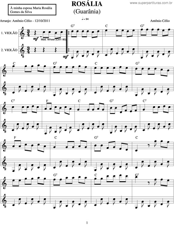 Partitura da música Rosália