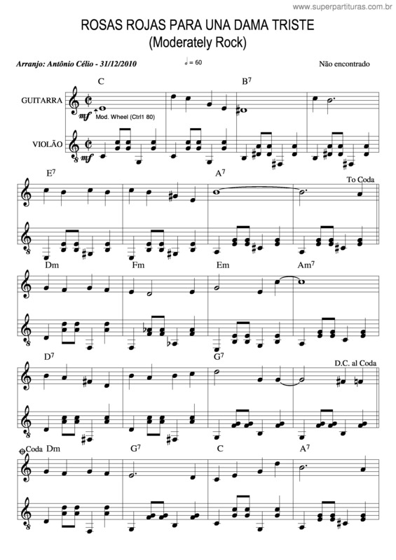 Partitura da música Rosas Rojas Para Una Dama Triste v.2