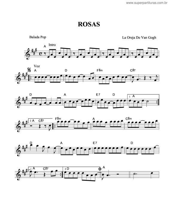 Partitura da música Rosas v.3