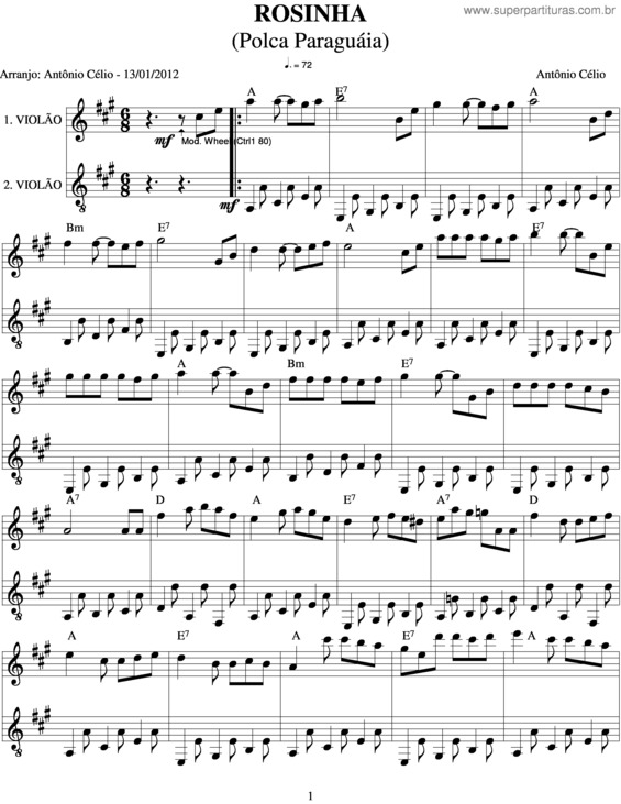 Partitura da música Rosinha Paraguáia