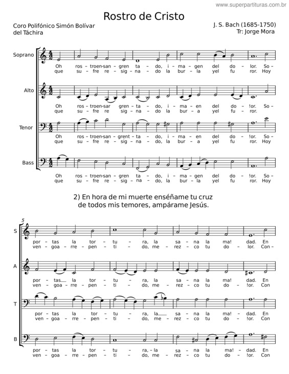 Partitura da música Rostro De Cristo – J. S. Bach